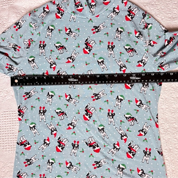 Time & Tru Turtleneck Size M Holiday Christmas French Bull Dogs With Santa Hats - Picture 3 of 6